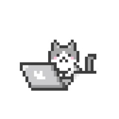 Fototapeta premium ドット絵のパソコン操作する猫
