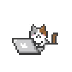 Fototapeta premium ドット絵のパソコン操作する猫