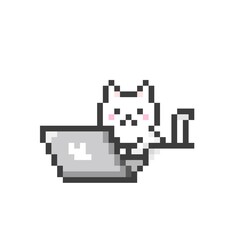 Fototapeta premium ドット絵のパソコン操作する猫