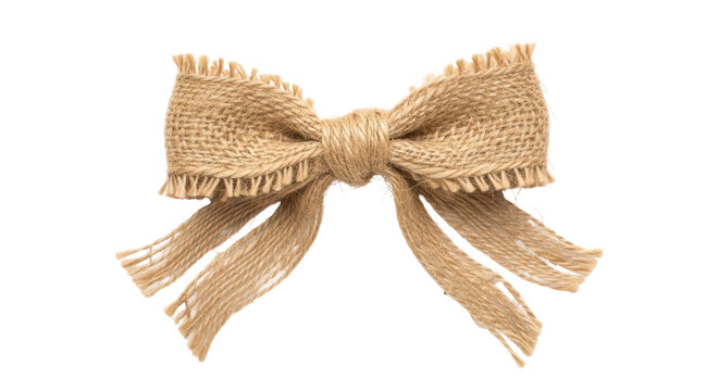 Rustic burlap bow isolated PNG on transparent background, country style decoration for scrapbooking and craft projects