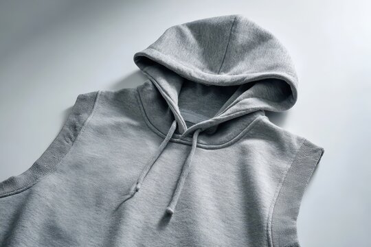 Print-ready sleeveless hoodie pullover sweater with a clean front canvas under soft studio lighting