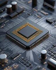 Close Up of Modern Computer Chip Technology Concept, Focus on the Chip