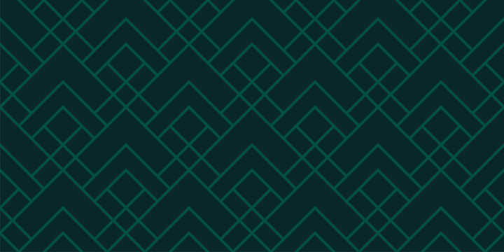 Abstract seamless pattern with lines, square grid, diamond shapes, scale lattice. Linear vector geometric background. Subtle dark green minimalist texture. Simple modern ornament. Repeated geo design