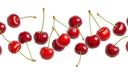 Fresh Red Cherries with Water Droplets, Isolated on White Background, Studio Photography for Food and Health Concepts