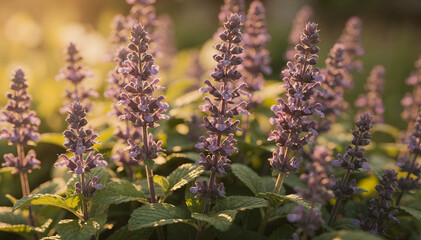 Lavender's Embrace: A Serene Bloom in Golden Light ? Captivating Floral Beauty, Ideal for Garden Enthusiasts, Nature Lovers, and Botanical Design Projects Galore