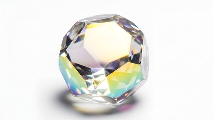 Naklejka premium Prism Crystal Faceted Sphere Photography, Abstract Geometric Shape with Rainbow Refractions, Isolated on White Background for Luxury Design and Science Concepts