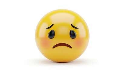 Sad Emoji 3D Render Icon with Blushing Cheeks and Drooping Eyes, Expressing Disappointment, Isolated on White Background for Digital Communication and Social Media