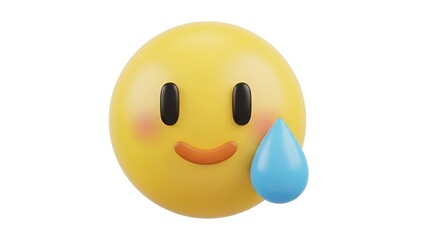 Fototapeta premium Sweating Emoji 3D Render Icon, Emotional Face with Water Droplet, Expressing Stress or Relief, Isolated on White Background for Digital Design