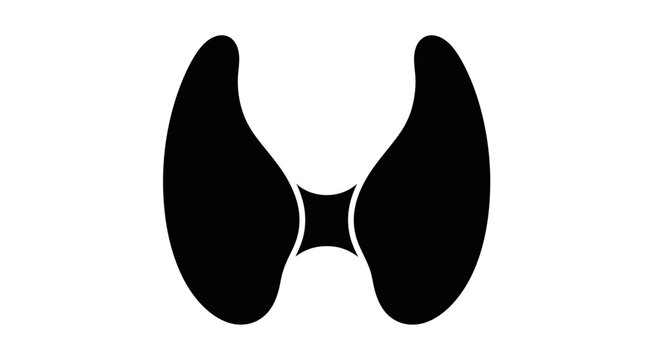 Black illustration depicts thyroid gland organ