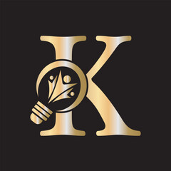 Initial Light Bulb Graduation Logo combine with letter K vector template
