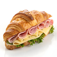 Delicious Ham and Cheese Croissant Sandwich with Fresh Lettuce Filling