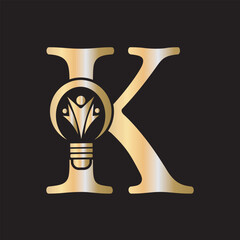 Initial Light Bulb Graduation Logo combine with letter K vector template