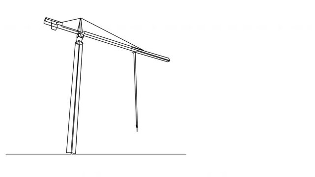 Self drawing continuous line animation of a construction crane. Minimal linear motion design with transparent background, concept of building industry, development, engineering and urban infrastructur