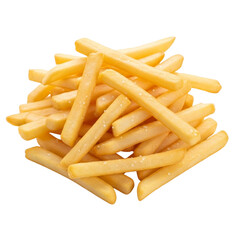 Pile of golden french fries on transparent background