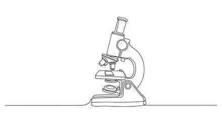 Fototapeta premium Continuous line drawing of vintage microscope on white background. no editable stroke