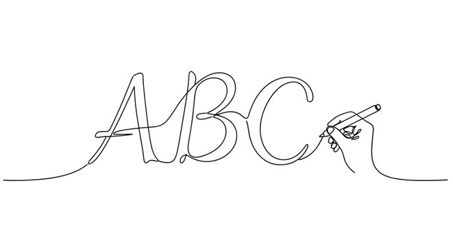 Continuous line drawing of handwriting abc with pen. no editable stroke