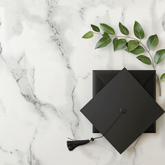 Elevated graduation invitation mockup featuring a classic academic cap, copy space