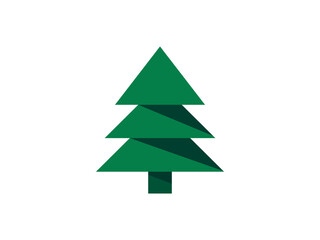 Obraz premium Simple geometric pine tree icon in dark green flat style isolated on white background. Minimal evergreen symbol for winter, forest, Christmas, and logo design.