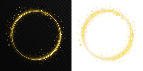 Glowing yellow neon circle PNG featuring magic spark, LED light flare and smooth round frame ideal for tech banners, sci-fi visuals and modern digital artwork  © Даниил Москаленко