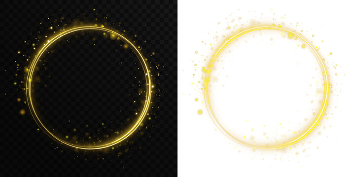 Glowing yellow neon circle PNG featuring magic spark, LED light flare and smooth round frame ideal for tech banners, sci-fi visuals and modern digital artwork
