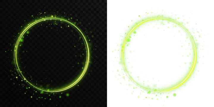 Glowing green neon circle PNG featuring magic spark, LED light flare and smooth round frame ideal for sci-fi banners and modern tech graphics
