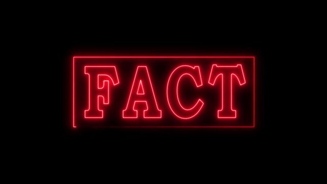 Glowing neon Fact stamp on transparent background, 4K Video .