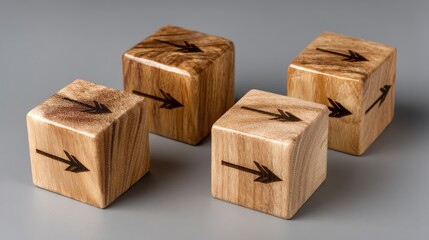 Blocks are stacked in a pyramid shape featuring target icon and arrow against grey background to show business goal achievement