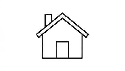 Simple outline drawing of a house with gabled roof, single door, and chimney isolated on white background