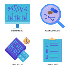 Medical data and monitoring flat icon set