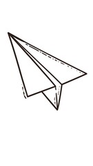 Simple, stylized paper airplane doodle with clean lines and a minimalist aesthetic, on a plain background