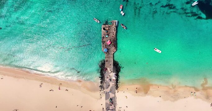 4k Aerial view of Santa Maria beach in Sal Cape Verde - Cabo Verde