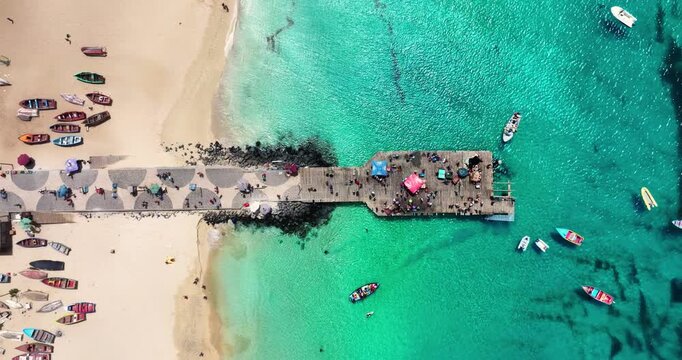4k Aerial view of Santa Maria beach in Sal Cape Verde - Cabo Verde