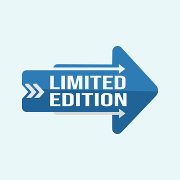 A blue arrow shaped sign displays the text limited edition in white letters