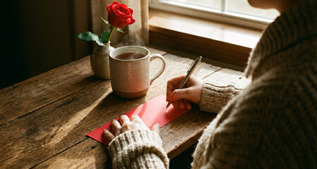 Handwritten Love Letter: Cozy Romantic Stationery with a Rose and Tea