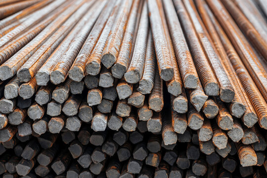 Steel reinforcement bars at construction site