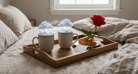 Surreal Morning Delight: Magical Realism with Cloudy Coffee and a Rose