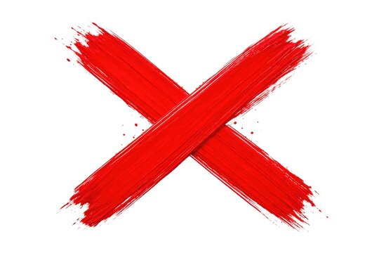 Red paint cross mark isolated on white background