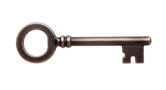 Antique bronze key PNG isolated on transparent background, vintage metal skeleton key for security and unlocking concepts