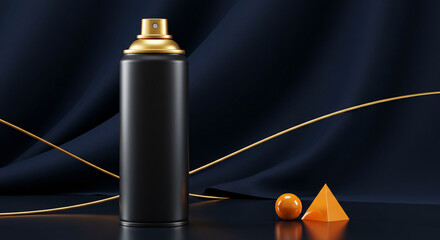 Cooling Spray Can: Sleek Design with Geometric Accents on Dark Background