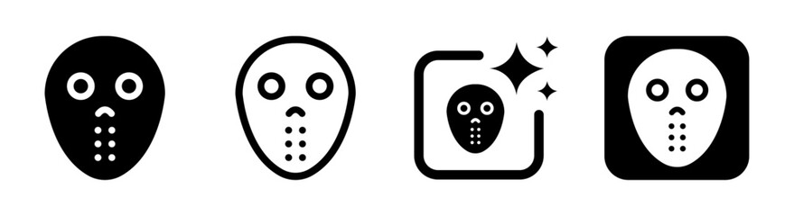 Fototapeta premium Hockey mask icon in black isolated on transparent background PNG vector illustration representing horror fear pop culture and protective sports gear