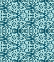seamless pattern with flowers heart shaped. Blue background 