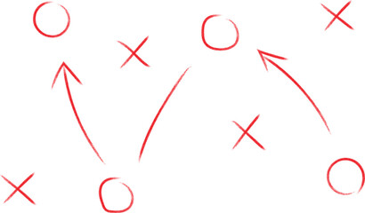 Hand drawn red markings illustrate strategy for a sports team play