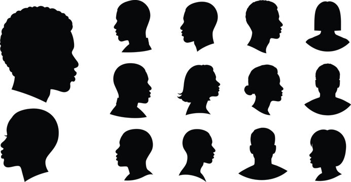 African american people head silhouettes vector icon set profiles