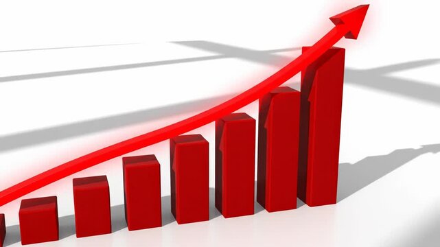 Red graph with arrow on white background