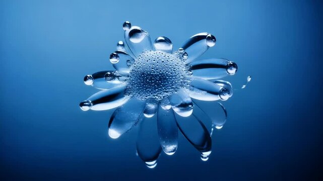 High-speed 3D capture of splashing water forming a daisy flower shape in super slow motion.