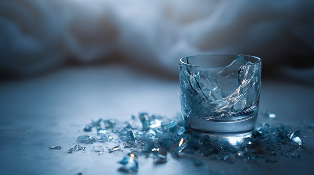 Shattered Ice in Glass Container.