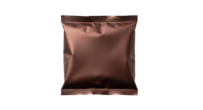Brown chocolate bar wrapper isolated PNG, blank foil package mockup for candy, snack, or food product on transparent background