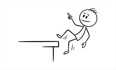 Fototapeta premium Stick figure falling off a ledge, symbolizing a risky decision or misstep