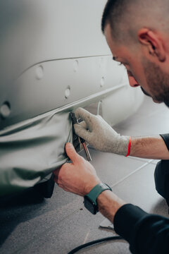 Car wrapping and vehicle customization process underway