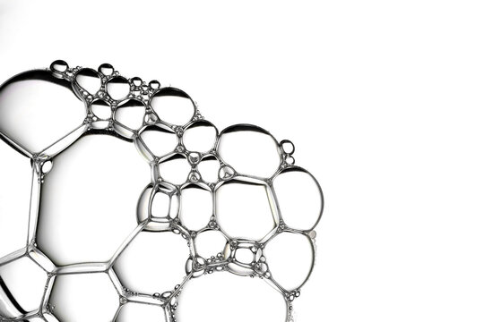 Soap bubbles in macro view with intricate foam pattern